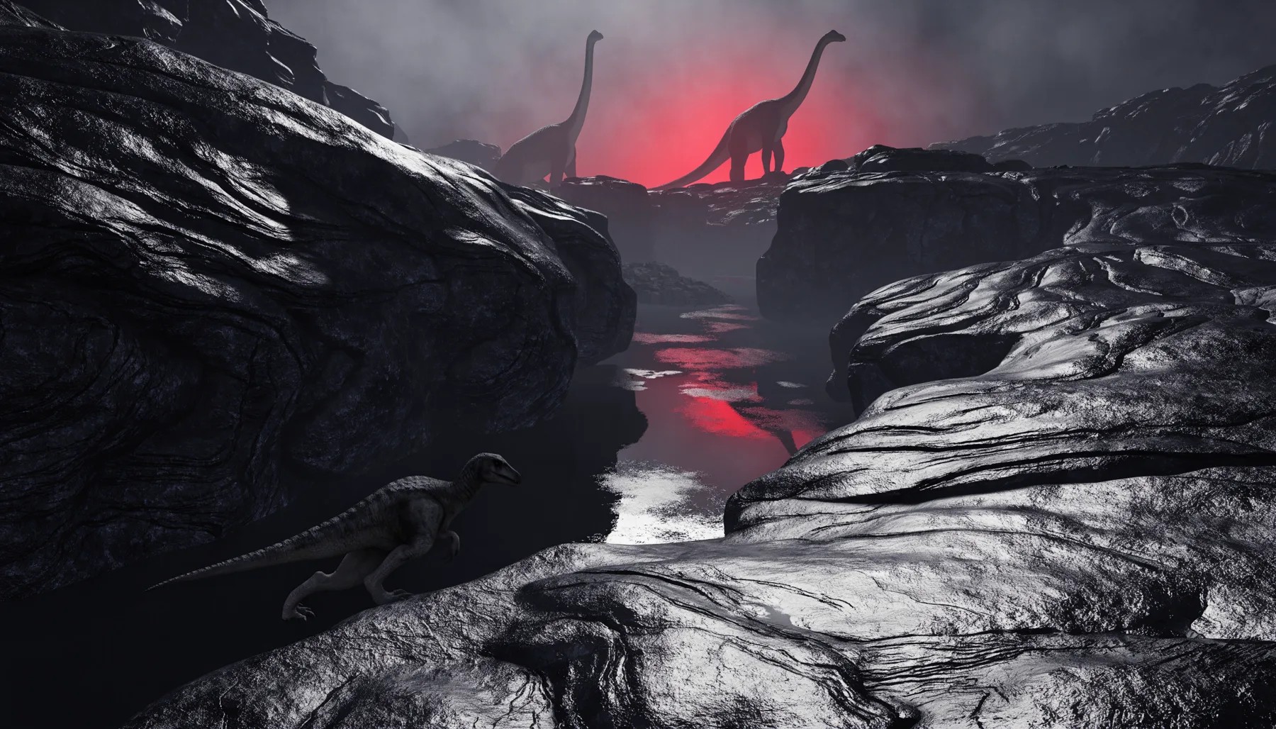 Raptor in a prehistoric valley